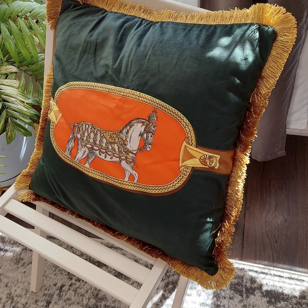 Emerald War Horse Pillow Cover